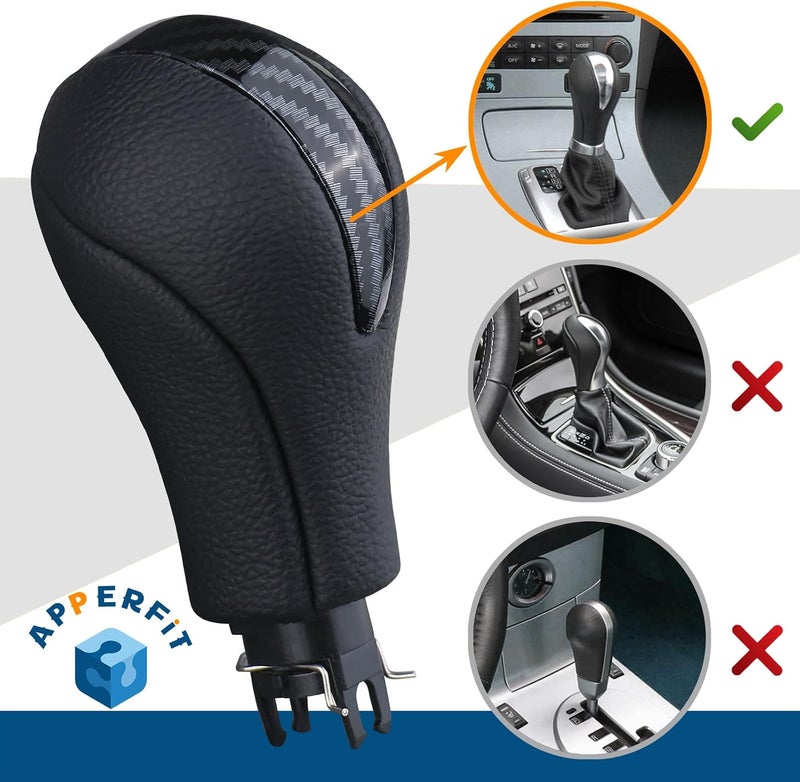 APPERFiT Gear Shift Knob for Automatic Transmission Gear Shifter 34910-JK03A 34910-1LA6C Compatible with Infiniti EX35 FX35 FX50 G25 G35 G37 Q60 QX50 QX56 QX70 Black & Carbon Fiber - Image 2