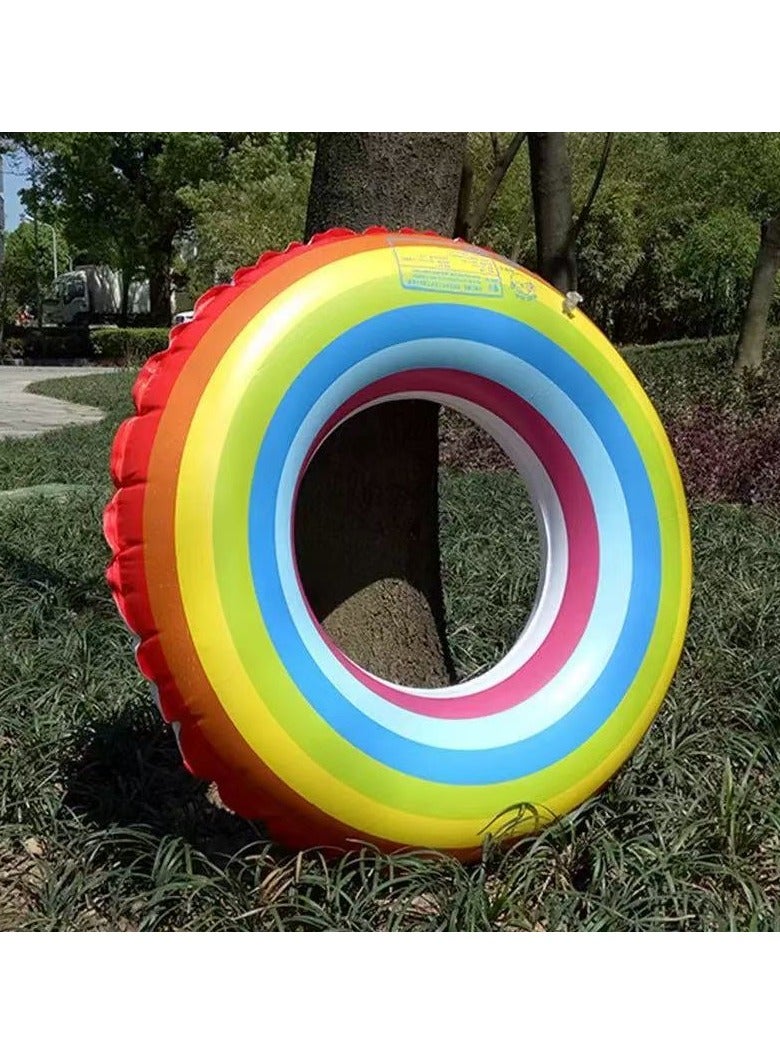 Goolsky 90cm Rainbow Inflatable Swim Ring – Thickened Double Air Chamber Adult Float Tube for Pool and Beach - Image 2