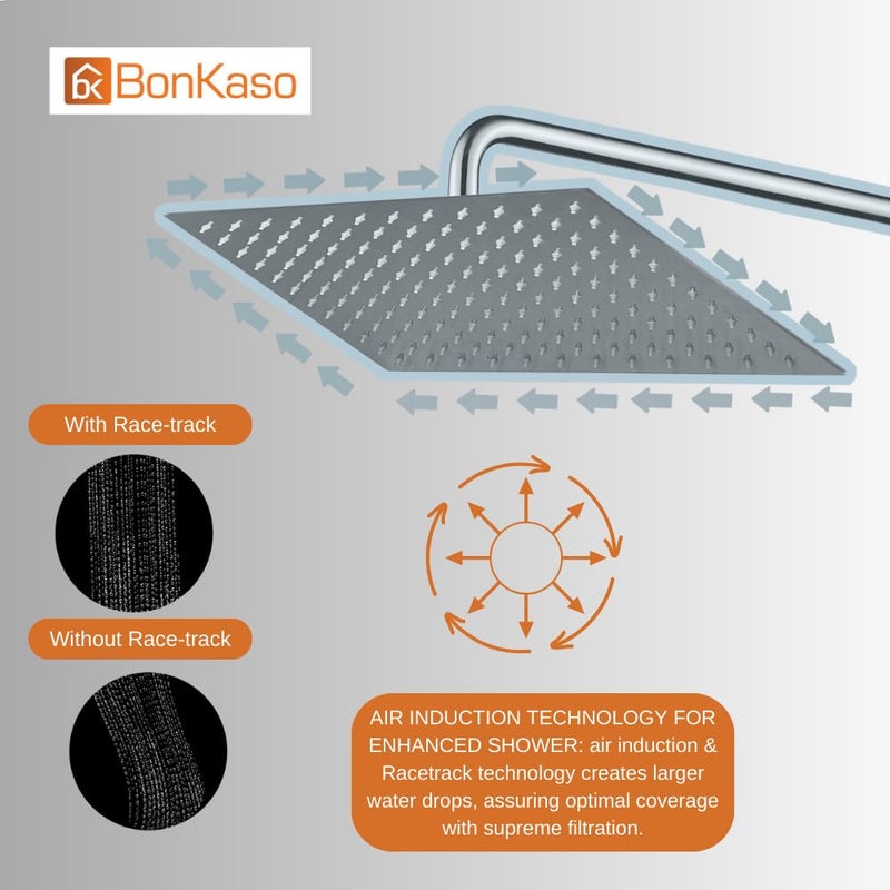 BonKaso Square Slim Rain Shower Head 8 Inch Stainless Steel Chrome Finish Wall Mounted LongLasting RustFree Corrosion Resistant Relaxing SpaLike Bath Experience Deluge - Image 4