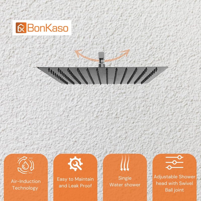 BonKaso Square Slim Rain Shower Head 8 Inch Stainless Steel Chrome Finish Wall Mounted LongLasting RustFree Corrosion Resistant Relaxing SpaLike Bath Experience Deluge - Image 3