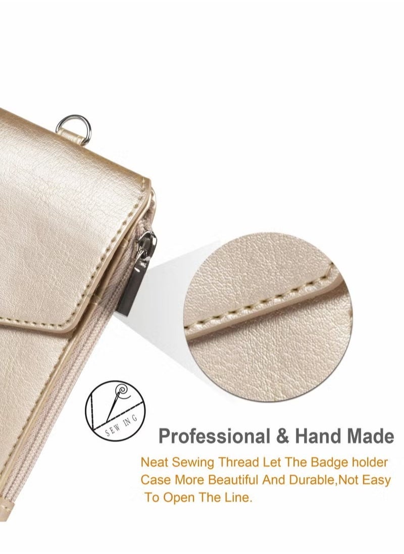 Generic - Badge Holder with Zipper PU Leather ID Card Wallet 1 Clear Window and 3 Slots Secure Cover Nylon Lanyard for Office School ID, Credit Cards, Driver Licence - Image 1