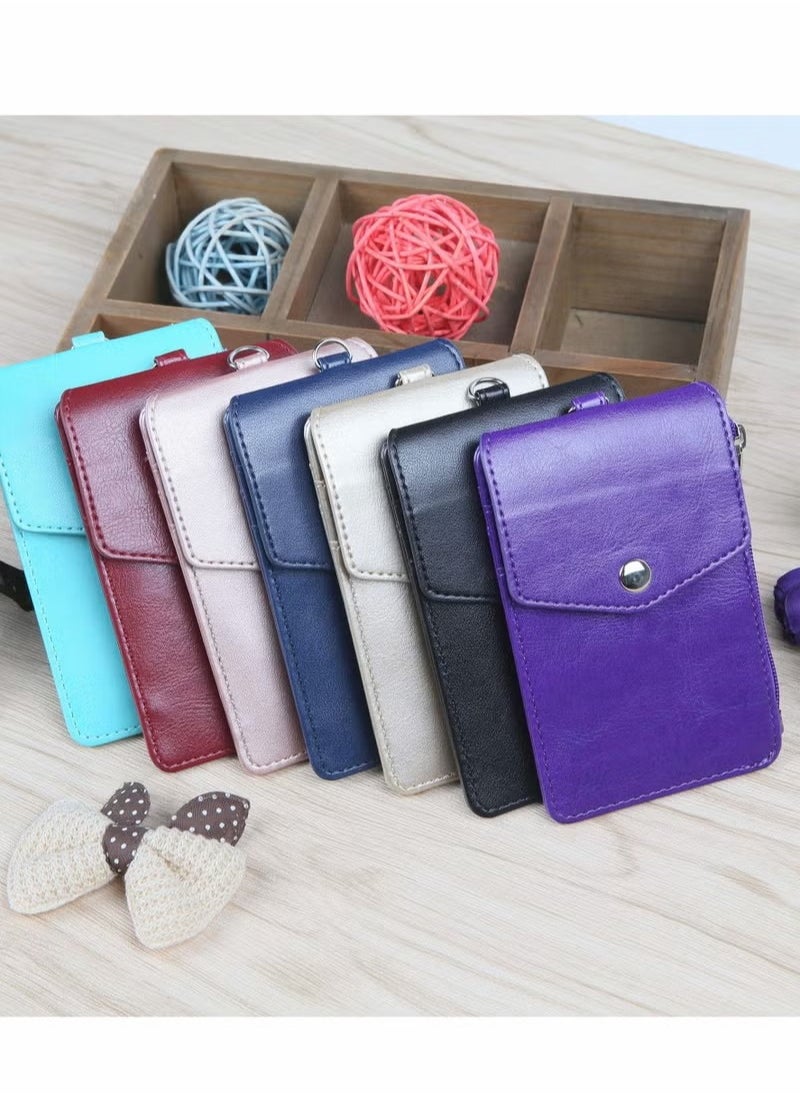 Generic - Badge Holder with Zipper PU Leather ID Card Wallet 1 Clear Window and 3 Slots Secure Cover Nylon Lanyard for Office School ID, Credit Cards, Driver Licence - Image 1