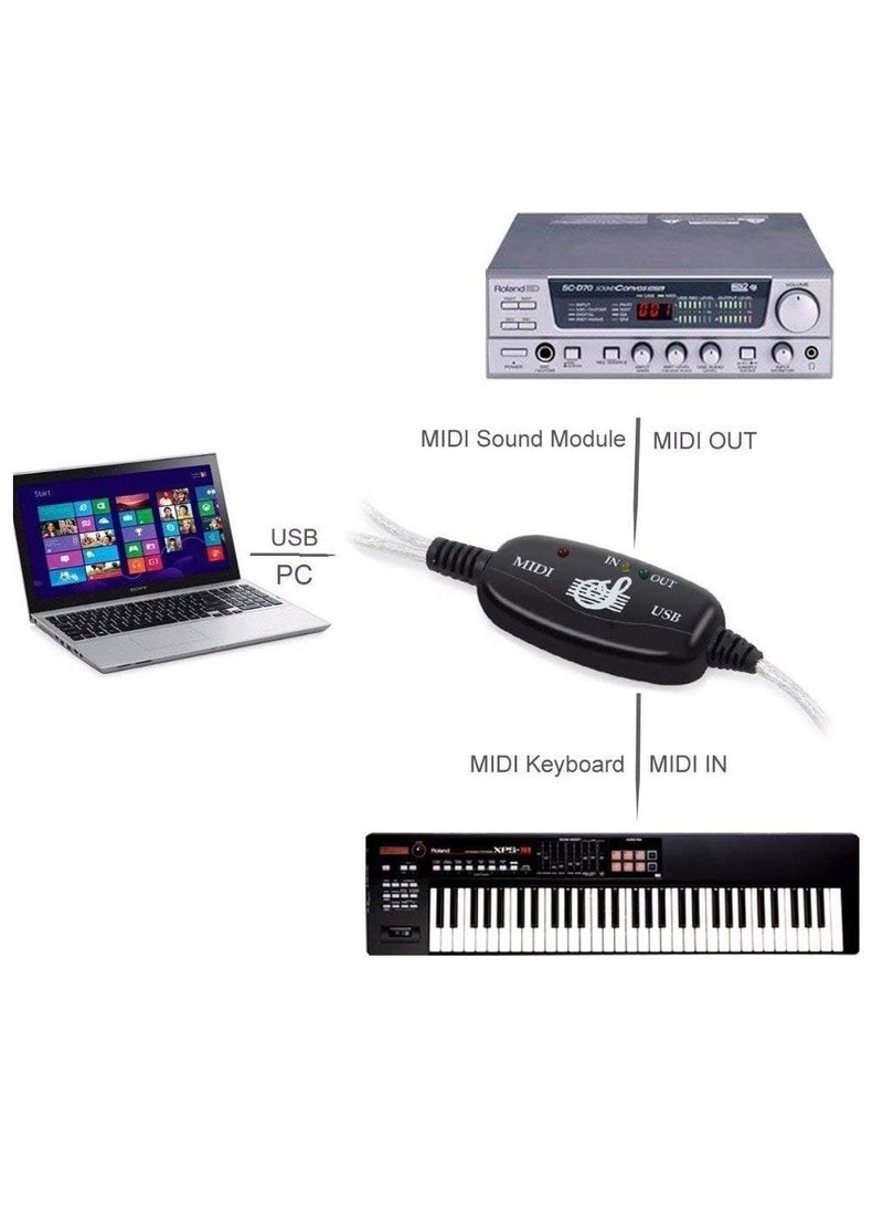 ماركة غير محددة محول كابل USB MIDI إلى محول لوحة مفاتيح الموسيقى للكمبيوتر الشخصي كابل محول واجهة USB إلى لوحة مفاتيح الكمبيوتر الشخصي MIDI  - Image 4