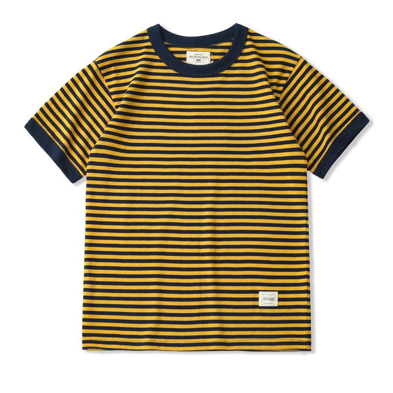 Heavy Weight 280G Retro T-Shirt Japanese Style Round Neck Blue And White Stripesd Short-Sleeved Sea Soul Shirt For Men And Women - Image 1