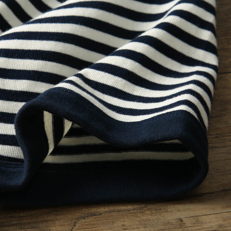 Heavy Weight 280G Retro T-Shirt Japanese Style Round Neck Blue And White Stripesd Short-Sleeved Sea Soul Shirt For Men And Women - Image 5