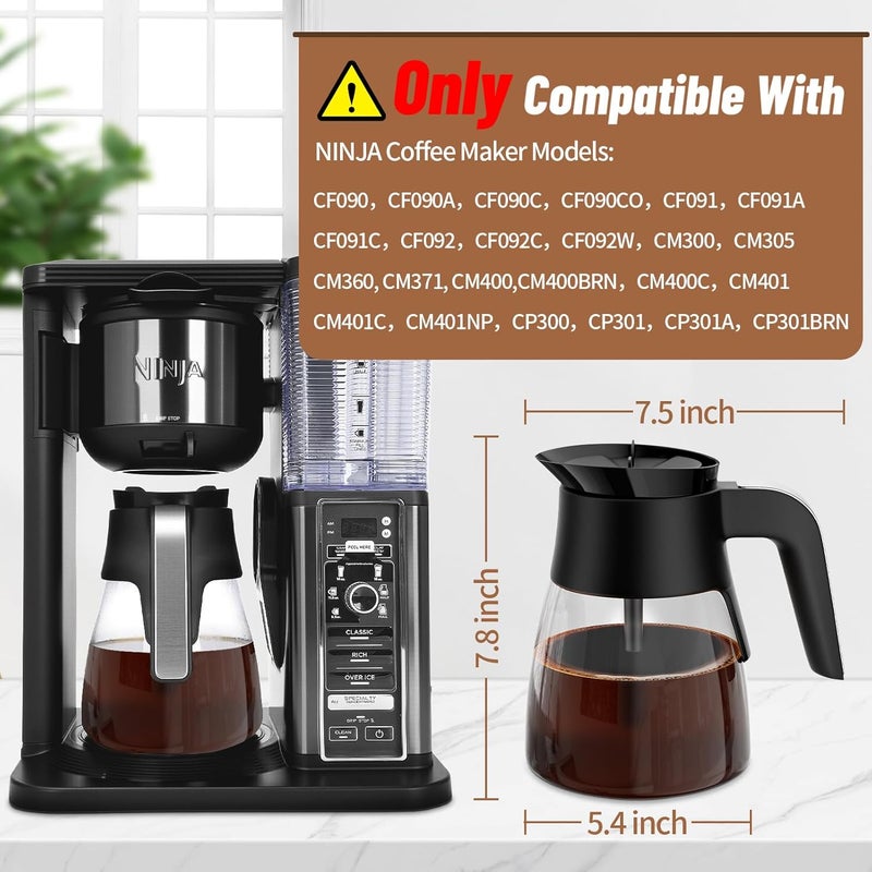 بديل إبريق القهوة سعة 10 أكواب لماكينات القهوة Ninja CM401، CM371، CP301، CM300، CM400، CF091، بديل الجرة الزجاجية مع غطاء يسمح بتسريب القهوة أثناء الصب، بديل إبريق القهوة Ninja مع مقبض متين. - Image 2