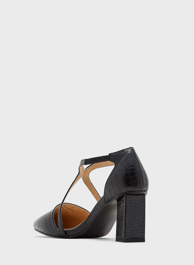 Khizana Croc Effect Cross Over Strap Pointed Pump
