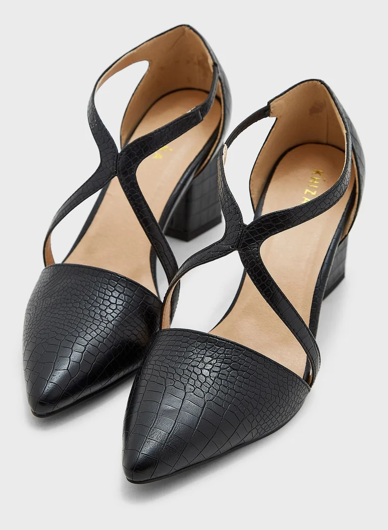 Khizana Croc Effect Cross Over Strap Pointed Pump