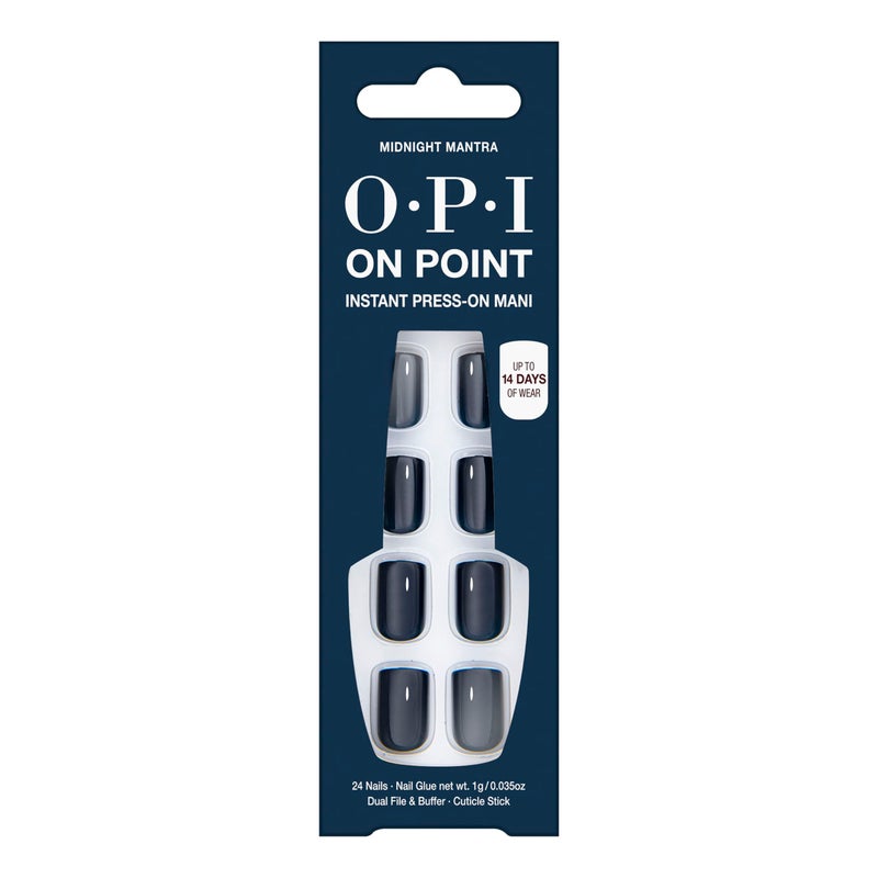 OPI On Point Midnight Mantra | Short Round Navy Blue Press On Nails | With Nail Glue | Long Lasting, Reusable, Non-damaging - Image 1