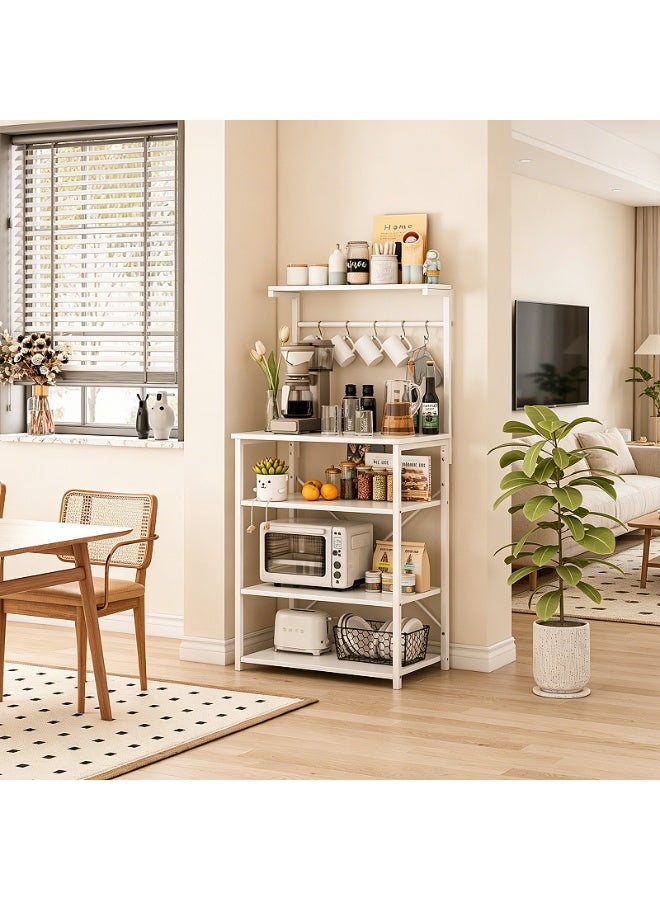 NEWLAN 4 Tier storage rack: space-saving, coffee stand station with 5 s-shaped hooks, kitchen storage stand with storage layer, multi-storage shelves for kitchen/entryway/living room. 144.8*60*10cm - Image 1