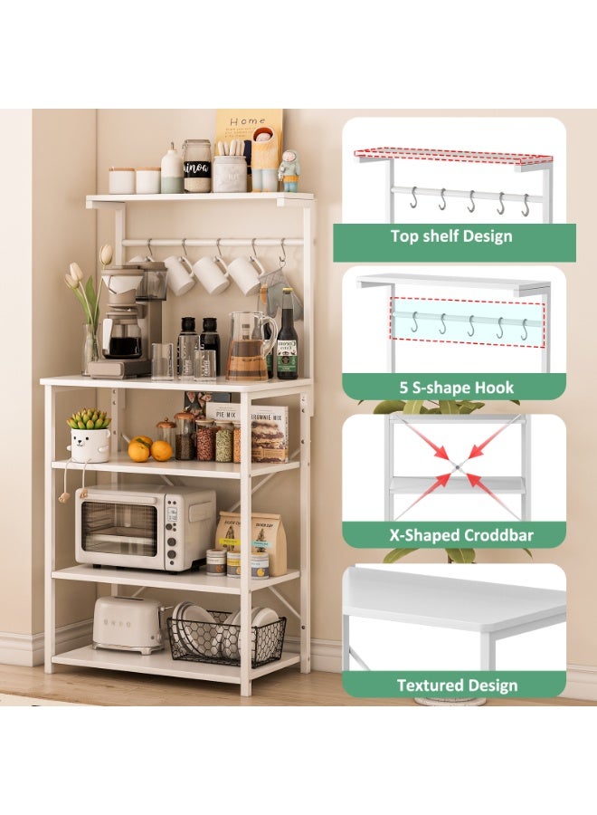 NEWLAN 4 Tier storage rack: space-saving, coffee stand station with 5 s-shaped hooks, kitchen storage stand with storage layer, multi-storage shelves for kitchen/entryway/living room. 144.8*60*10cm - Image 2