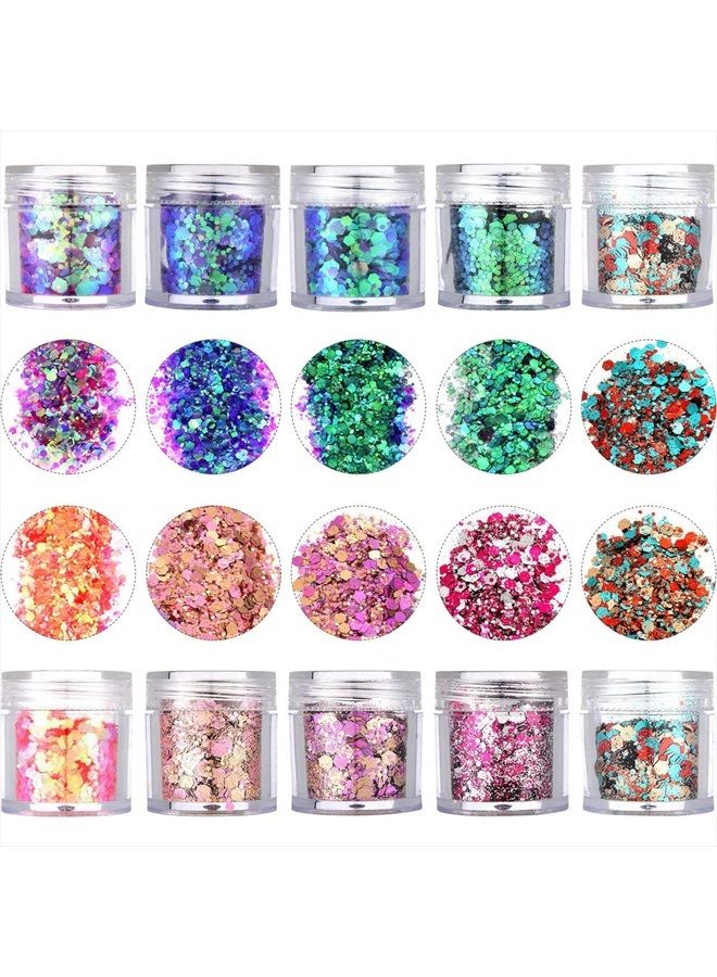 ONWON 10 Boxes Chunky Glitter Makeup Set. Colorful Mixed Cosmetic Glitters Flakes for Eye Shadow Body Nail Face Lips Hair Iridescent Flakes Cosmetic Paillette Sparkles Slime Supplies Powder Sequins - Image 1
