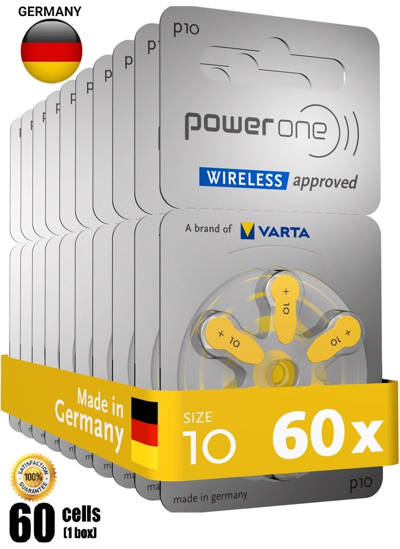 Power One 1.45V Original High Level Hearing Aid Batteries PowerOne P10 Pack Of 60 Pieces (German)  - Image 2
