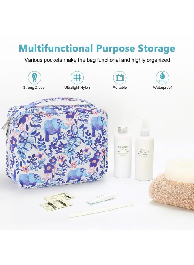Mossio Hanging Toiletry Bag with Sturdy Hook - Large Portable Cosmetic Makeup Travel Organizer for Men & Women, Flower Elephant - Image 3