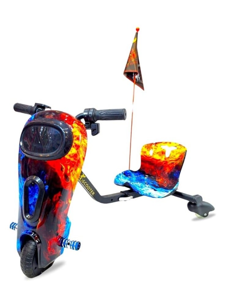 Flash Drift Scooter 360 Degrees 3 Wheel Electric Scooter, 15KM/h Max Speed, 3 Speeds, Bluetooth Speakers,15km Range, 6-18 Years
