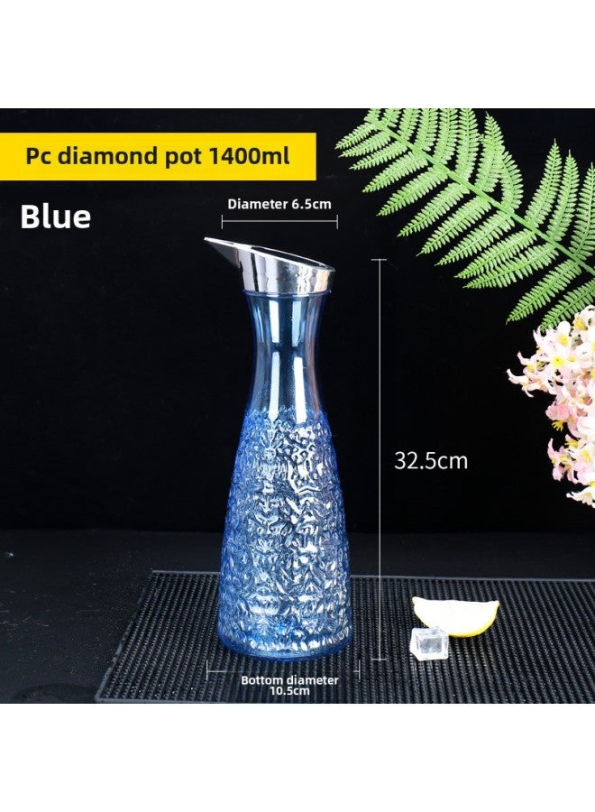 Loquat Plastic PC Diamond Pattern Tie Pot Multicolor Transparent Drop Resistant Household Commercial Cold Water Juice Pot High Temperature Resistant Tie Pot-Color:Pc Diamond Pot 1400ml Blue - Image 1