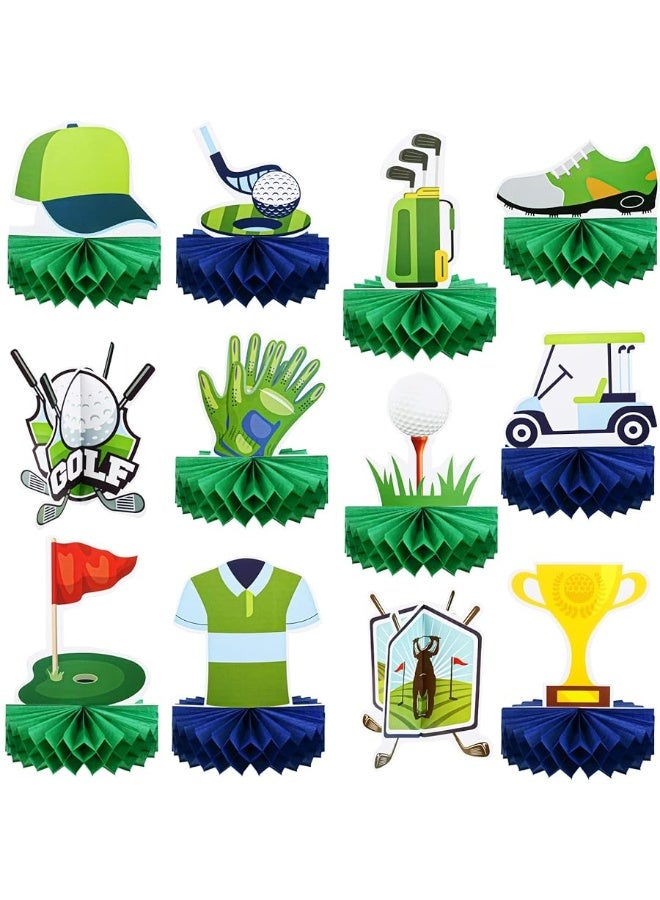 Teling 12 Pieces Golf Party Decorations Golf Honeycomb Centerpieces Golf Party Centerpieces for Tables Golf Cake Topper Golf Party Supplies for Birthday Baby Shower Sport Themed Party Decor, 12 Styles - Image 2