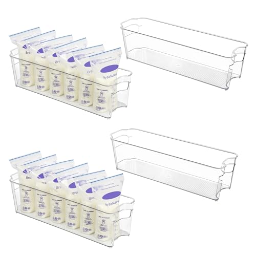 Vtopmart Breastmilk Storage Container 4PCS Set Clear Freezer and Fridge Organizer Bins Plastic Storage Bins for Breast Milk Baby Pouches Formula Bottles and Yogurts 43 Width 147 Long