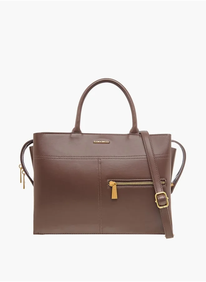 Flora Bella By Shoexpress Women Solid Tote Bag with Handles and Zip Closure
