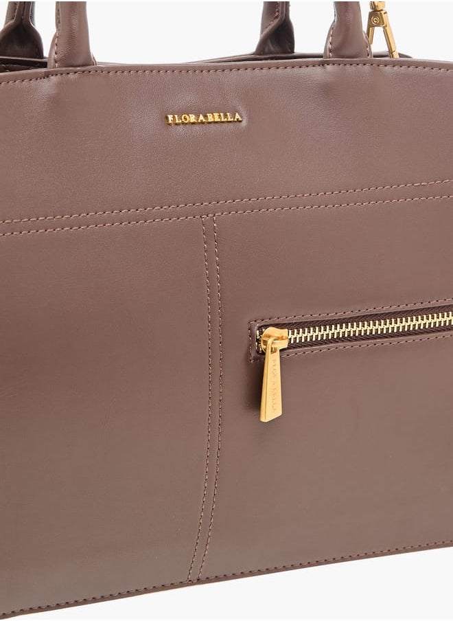 Flora Bella By Shoexpress Women Solid Tote Bag with Handles and Zip Closure  - Image 4