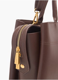 Flora Bella By Shoexpress Women Solid Tote Bag with Handles and Zip Closure  - Image 5