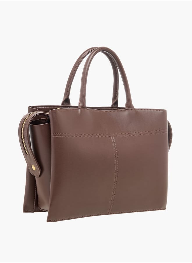 Flora Bella By Shoexpress Women Solid Tote Bag with Handles and Zip Closure  - Image 3