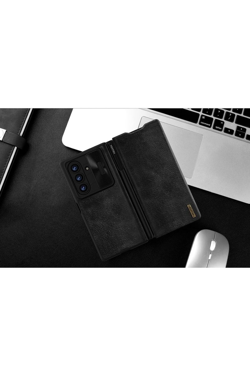 Nillkin Case Compatible with Samsung Galaxy Z Fold 7 5G Shockproof Protective Nilkin Cover Samsung Galaxy Z Fold7 2025 Black Qin Pro Leather Case with Stylus Pen - Image 4