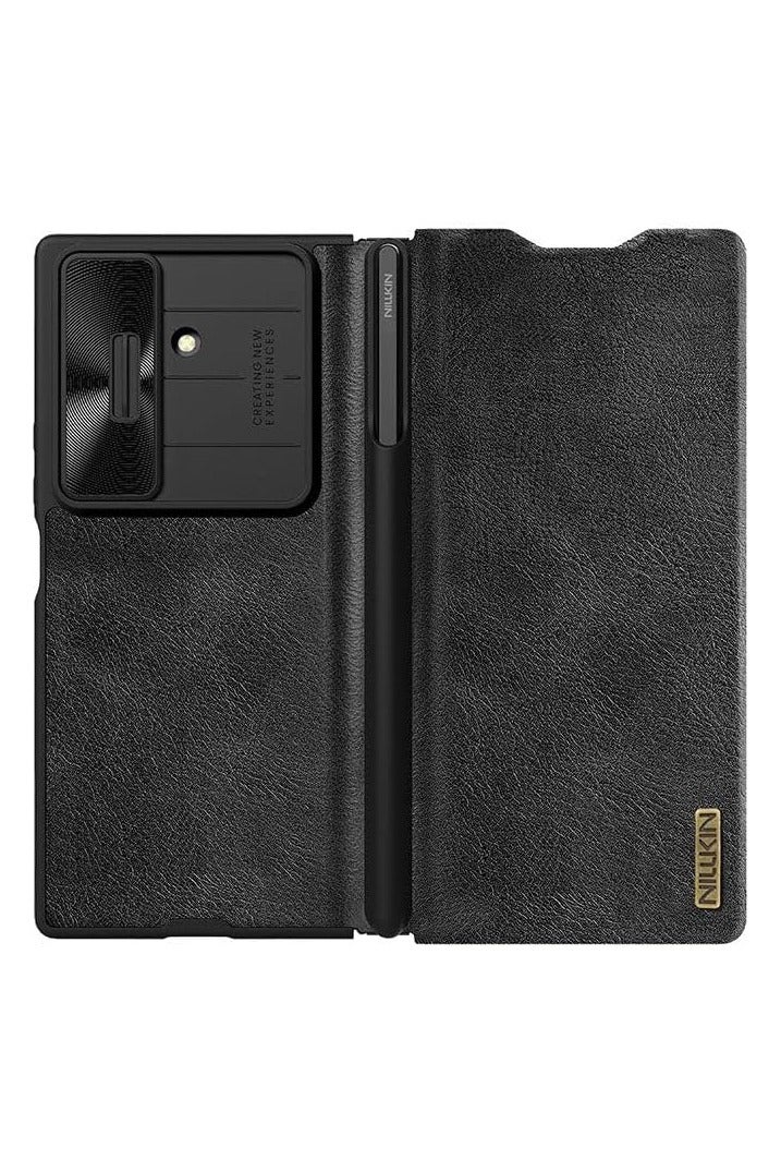 Nillkin Case Compatible with Samsung Galaxy Z Fold 7 5G Shockproof Protective Nilkin Cover Samsung Galaxy Z Fold7 2025 Black Qin Pro Leather Case with Stylus Pen - Image 1