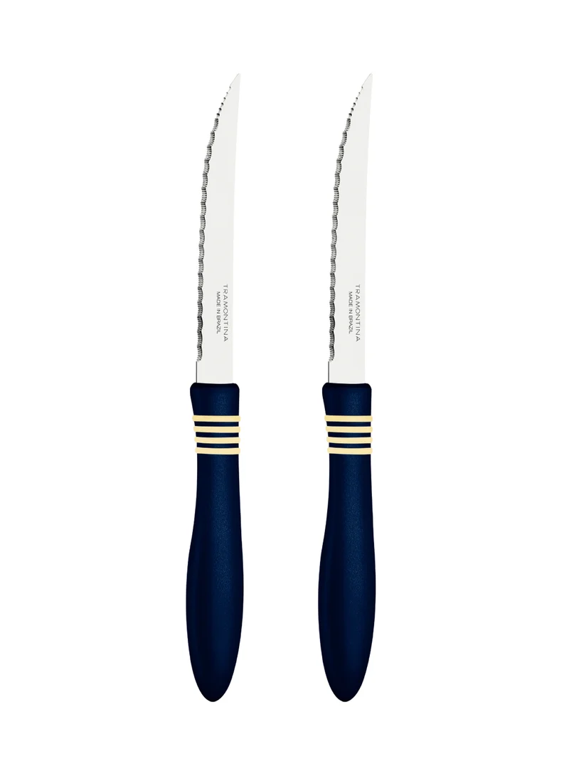 TRAMONTINA Tramontina Cor&Cor 2 Pieces Steak Knife Set with Stainless Steel Blade and Dark Blue Polypropylene Handle