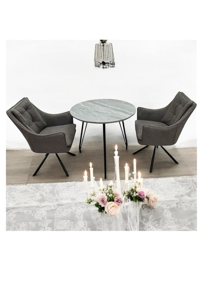l'elefante 2-Seater Tea Table Set with Cushioned Chairs – Modern Wooden Coffee Table with Steel Frame – Compact Outdoor & Indoor Seating for Balcony, Garden, Living Room, Patio – Minimalist Design  - Image 1