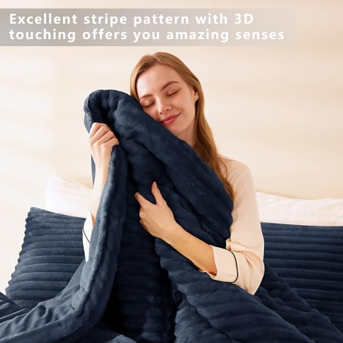 CozyLux Fluffy King Size Comforter Set - Super Soft Faux Fur Navy Blue Comforter King Size, Winter Warm Fleece Bedding Set, 3 Pieces Plush Fuzzy Bed Set (1 Shaggy Comforter, 2 Pillowcases) - Image 2