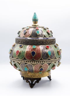 Alpine Crystals UAE Antique Filigree Treasure Pot Home Decoration Turquoise Crystal, Rubies and Emeralds Gemstones, Lapis Lazuli Crystal  - Image 1
