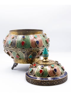 Alpine Crystals UAE Antique Filigree Treasure Pot Home Decoration Turquoise Crystal, Rubies and Emeralds Gemstones, Lapis Lazuli Crystal  - Image 3