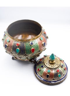 Alpine Crystals UAE Antique Filigree Treasure Pot Home Decoration Turquoise Crystal, Rubies and Emeralds Gemstones, Lapis Lazuli Crystal  - Image 4