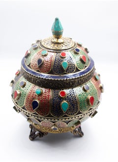 Alpine Crystals UAE Antique Filigree Treasure Pot Home Decoration Turquoise Crystal, Rubies and Emeralds Gemstones, Lapis Lazuli Crystal  - Image 5
