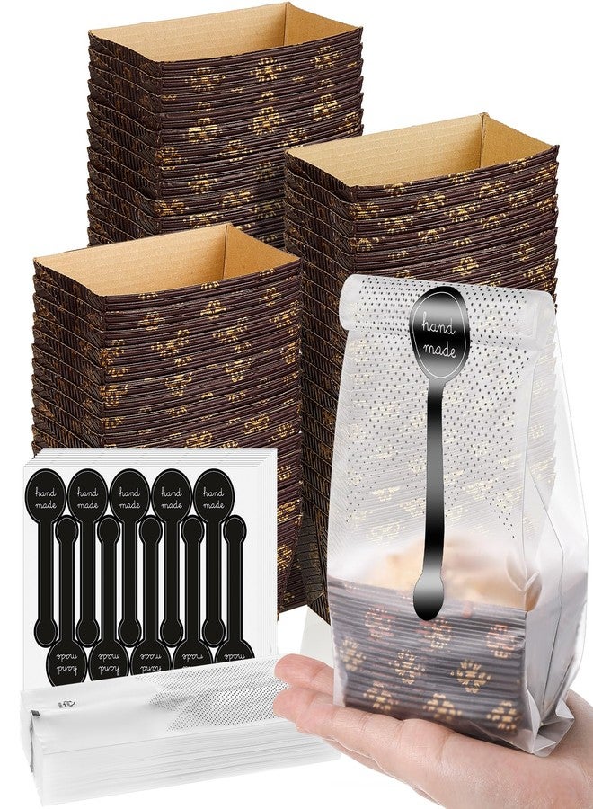 Sliner 120 Pcs Mini Paper Loaf Pans Set Rectangle Disposable Paper Baking Pans, Translucent Plastic Bags with Hand Made Stickers for Homemade Bread Baker and Bakery Owner, Microwave Oven Freezer Safe - Image 1