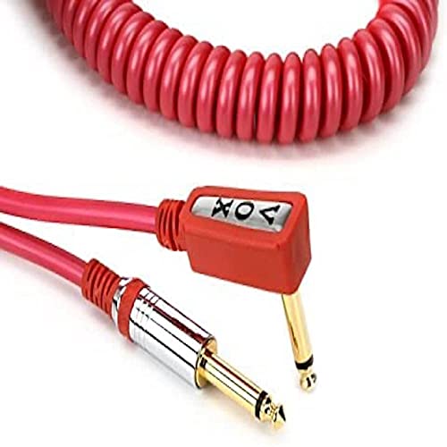 Vox VCC090RD Vintage Coiled Guitar Cable - 29.5ft, Straight to Right Angle, 1/4" TS Male, Light Red - Image 4