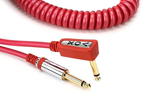 Vox VCC090RD Vintage Coiled Guitar Cable - 29.5ft, Straight to Right Angle, 1/4" TS Male, Light Red - Image 2