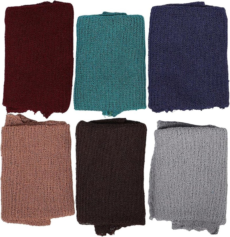 6Pcs Newborn Photography Set Elastic Wraps Photo Props Gray Coffee Wine Red Green Chocolate Navy - Image 1