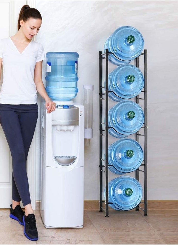 Generic - Single Row Bucket Rack Office Multi-layer Storage Rack Floor-Standing Storage Rack Drinking Water Bucket Rack Bottled Water Rack Bracket Black (5-Tier Water Cooler Jug Rack) - Image 1