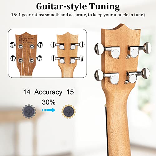 Hricane Concert Ukulele 23 Inch Spruce Flower Top Sapele Professional Ukuleles for Beginners with Bag Digital Tuner Strap 4 Strings Set Pick Cleaning Cloth - Image 3