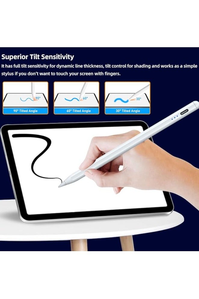 Stylus Pen for iPad with Palm Rejection 10/9/8/7/6th Gen, 10 Mins Fast Charge Apple Pencil,iPad Pro 12.9/11/13-inch M4, Air 3/4/5/M2, Mini 5/6th Gen, White - Image 4