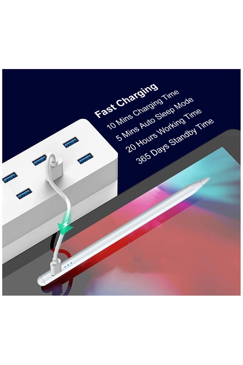 Stylus Pen for iPad with Palm Rejection 10/9/8/7/6th Gen, 10 Mins Fast Charge Apple Pencil,iPad Pro 12.9/11/13-inch M4, Air 3/4/5/M2, Mini 5/6th Gen, White - Image 3