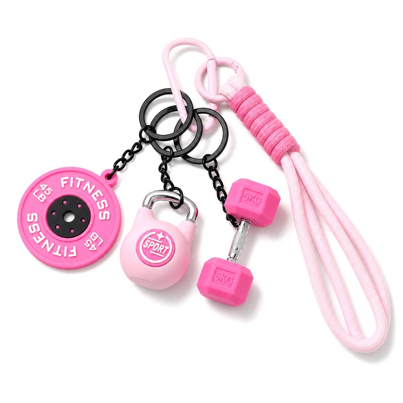 Levesica Dumbbell Keychain set Silicone Gym Keychain with Metal Handle Motivational Girl Gym Accessories Fitness Gifts (pink) - Image 4