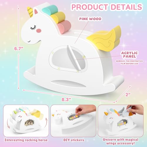 Summidate Unicorn Piggy Bank for Kids GirlsWooden Rocking Money Banks for ToddlersUnbreakable Wood Coin Saving Box Personalized Present Toys for Child Birthday Decor - Image 5