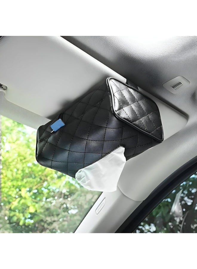 Luxury genuine leather car tissue organizer - Tissue box holder that attaches to the headrest, sun visor, and armrest - Modern universal design compatible with all car models - Leather tissue box for front and rear seats and dashboard - Luxurious interior accessory and space organizer, easy to install and use. - Image 1