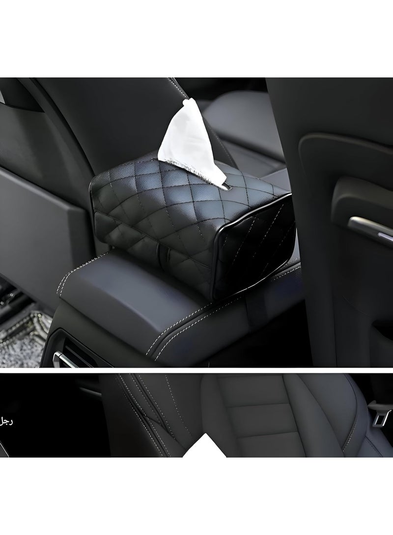 Luxury genuine leather car tissue organizer - Tissue box holder that attaches to the headrest, sun visor, and armrest - Modern universal design compatible with all car models - Leather tissue box for front and rear seats and dashboard - Luxurious interior accessory and space organizer, easy to install and use. - Image 3