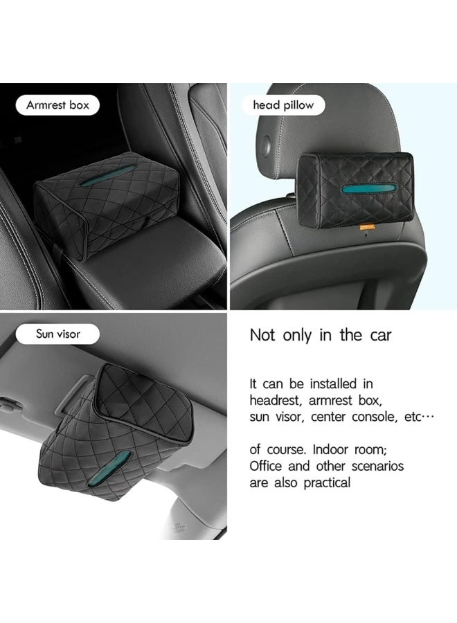 Luxury genuine leather car tissue organizer - Tissue box holder that attaches to the headrest, sun visor, and armrest - Modern universal design compatible with all car models - Leather tissue box for front and rear seats and dashboard - Luxurious interior accessory and space organizer, easy to install and use. - Image 5