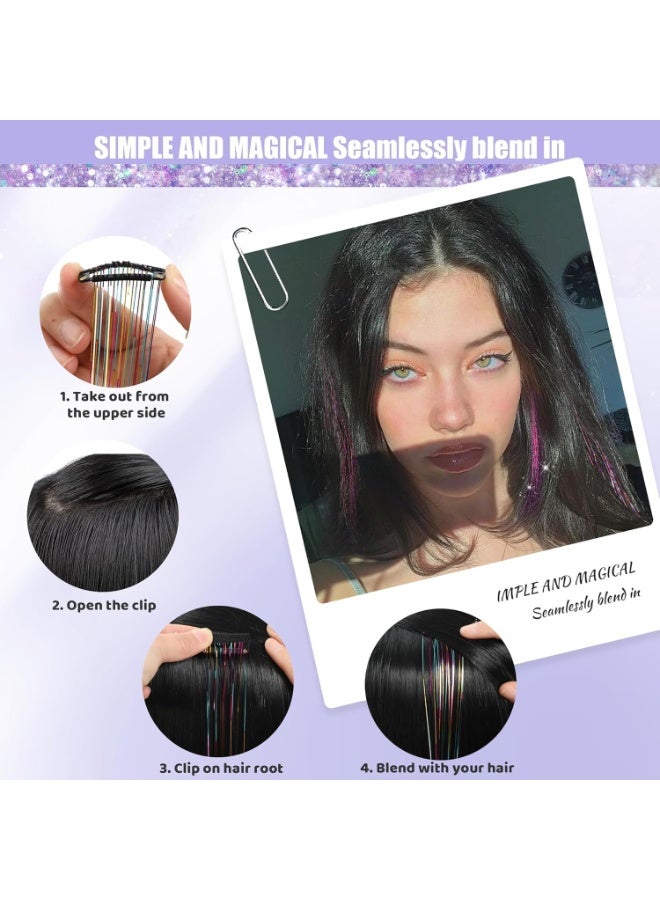 12Pcs Clip in Hair Tinsel Kit, 20 Inch Hair Extensions Heat Resistant Fairy Hair Tinsel Kit, Glitter Hair Tensile Clip, Accessories for Women Festival Party Gift (Pink) - Image 4