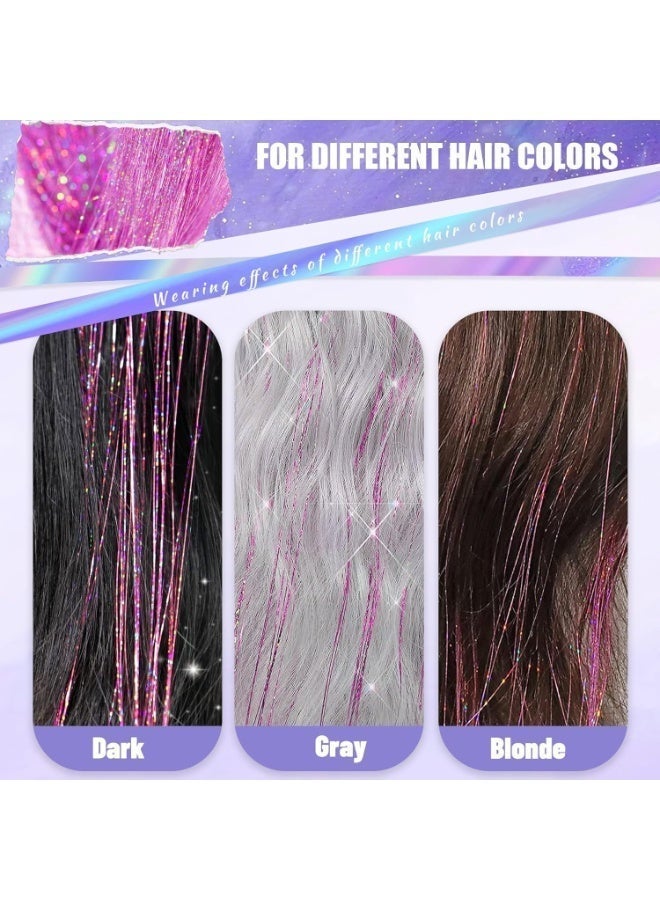 12Pcs Clip in Hair Tinsel Kit, 20 Inch Hair Extensions Heat Resistant Fairy Hair Tinsel Kit, Glitter Hair Tensile Clip, Accessories for Women Festival Party Gift (Pink) - Image 5